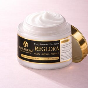 “Luxauram Reglora face cream for glowing skin with glutathione, niacinamide and ceramides”