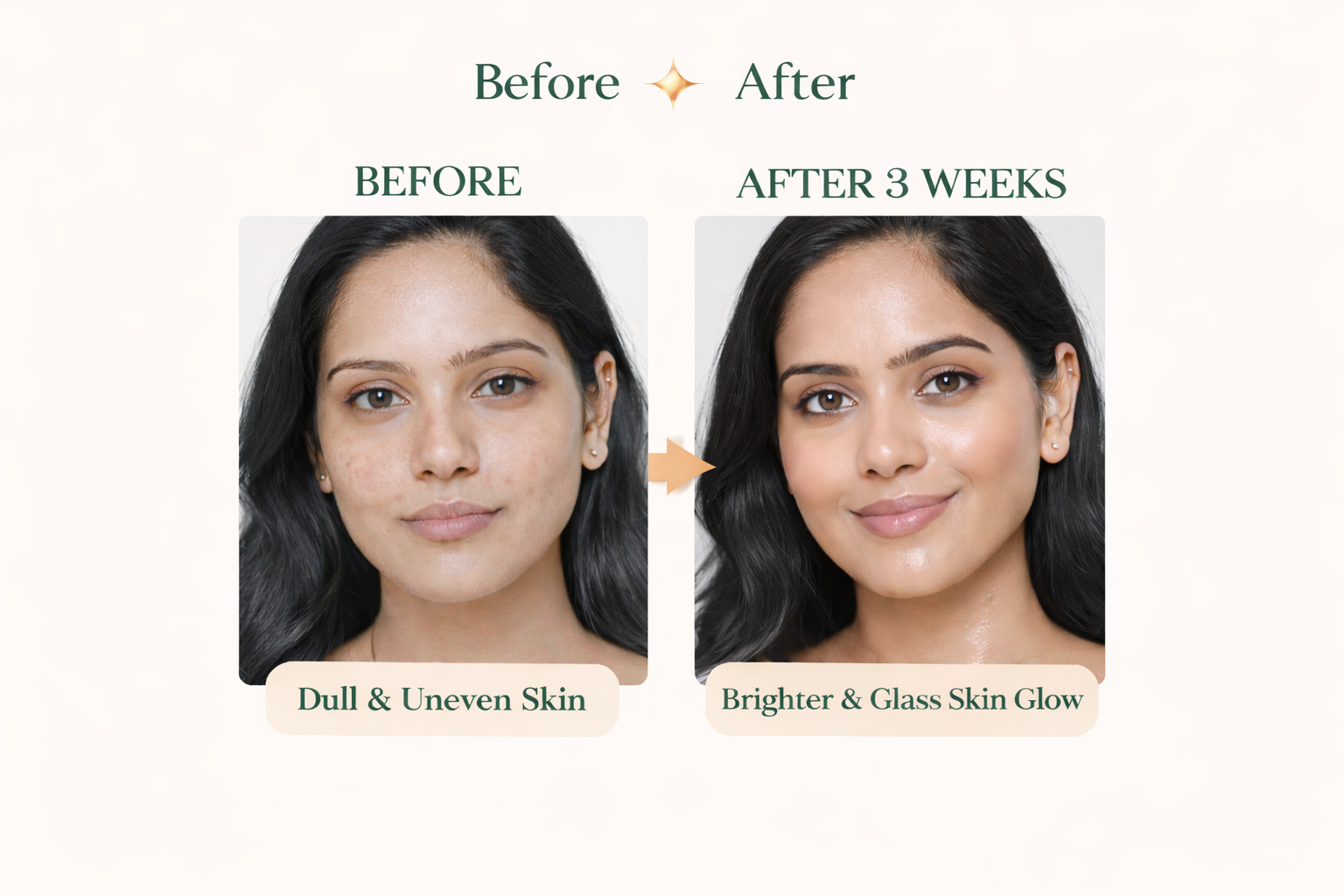 “Skin brightening results after using Reglora face cream for even tone and glow”